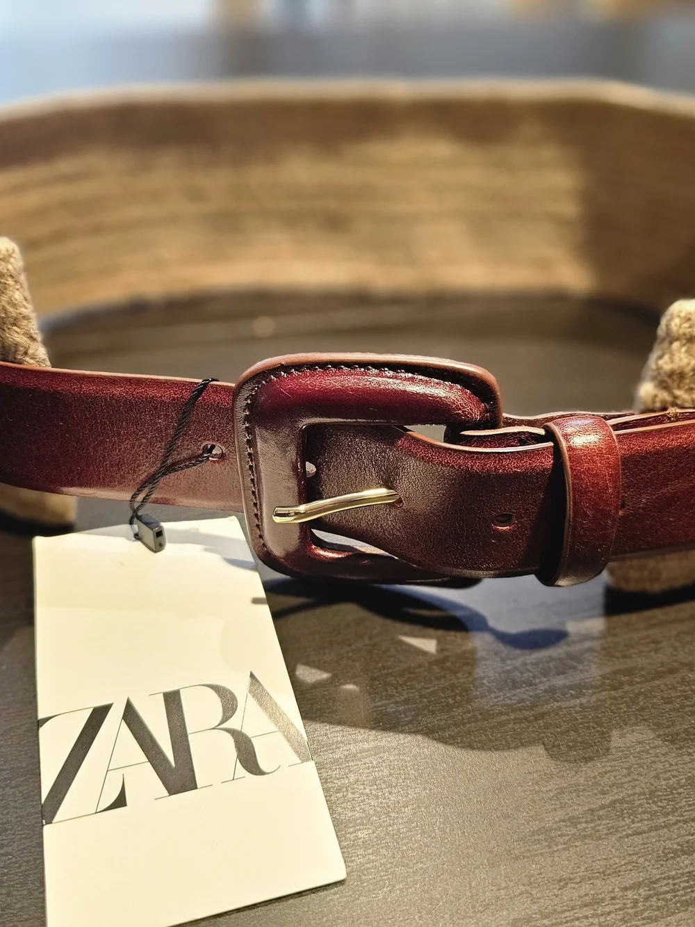 Zara Women's Brown Leather & Jute Belt - Classic Walnut Brown and Tan